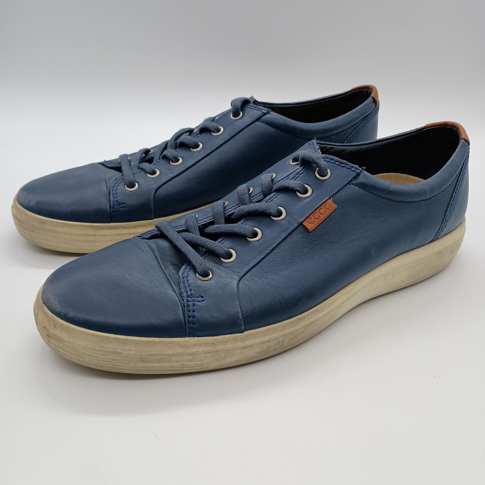 ECCO Soft 7 Mens‎ Navy Blue Leather Low Top Sneakers Size EU 47 US 13.5 - Picture 4 of 10